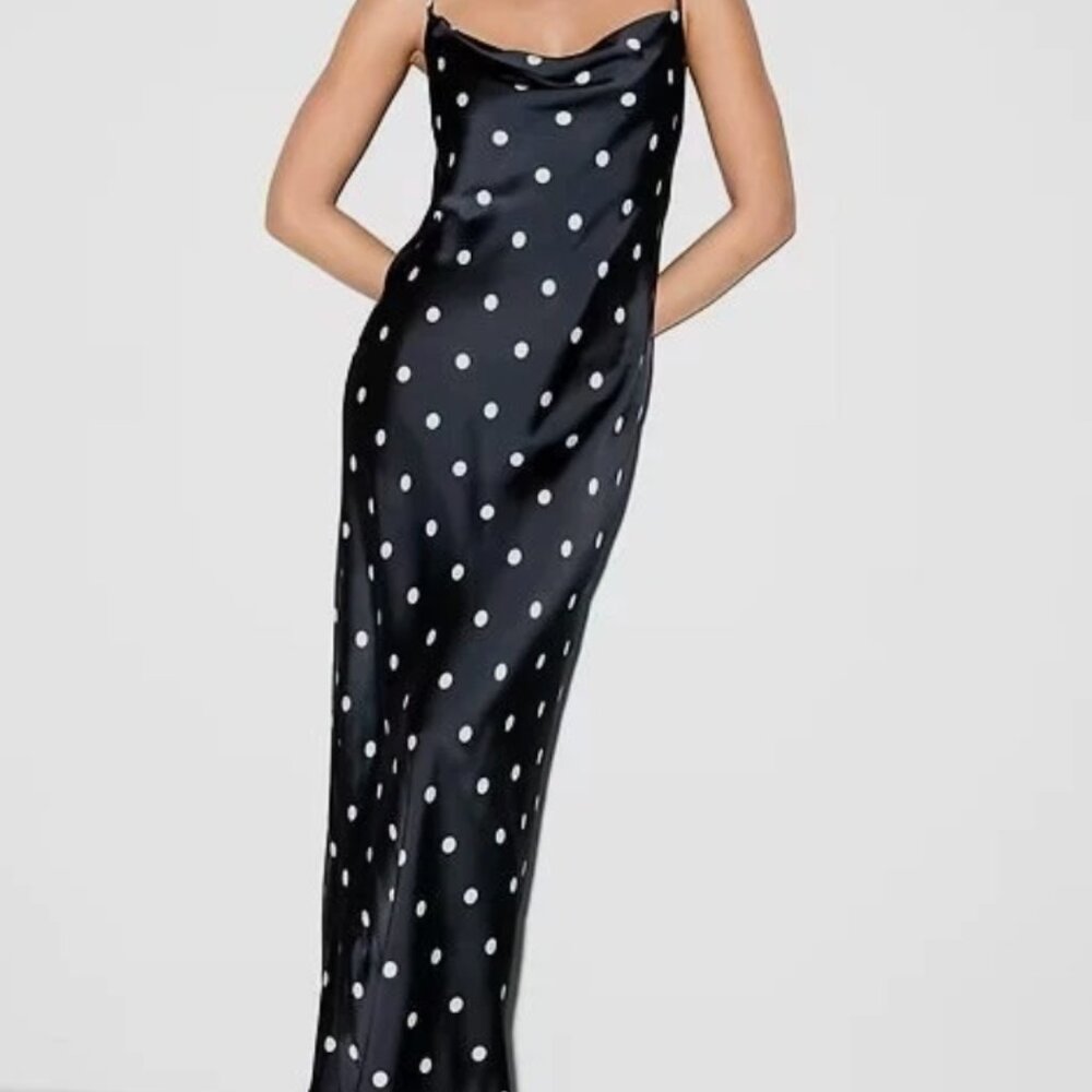 The Occasion Old Navy Blue Polka Dot Maxi Dress Satin Cowl